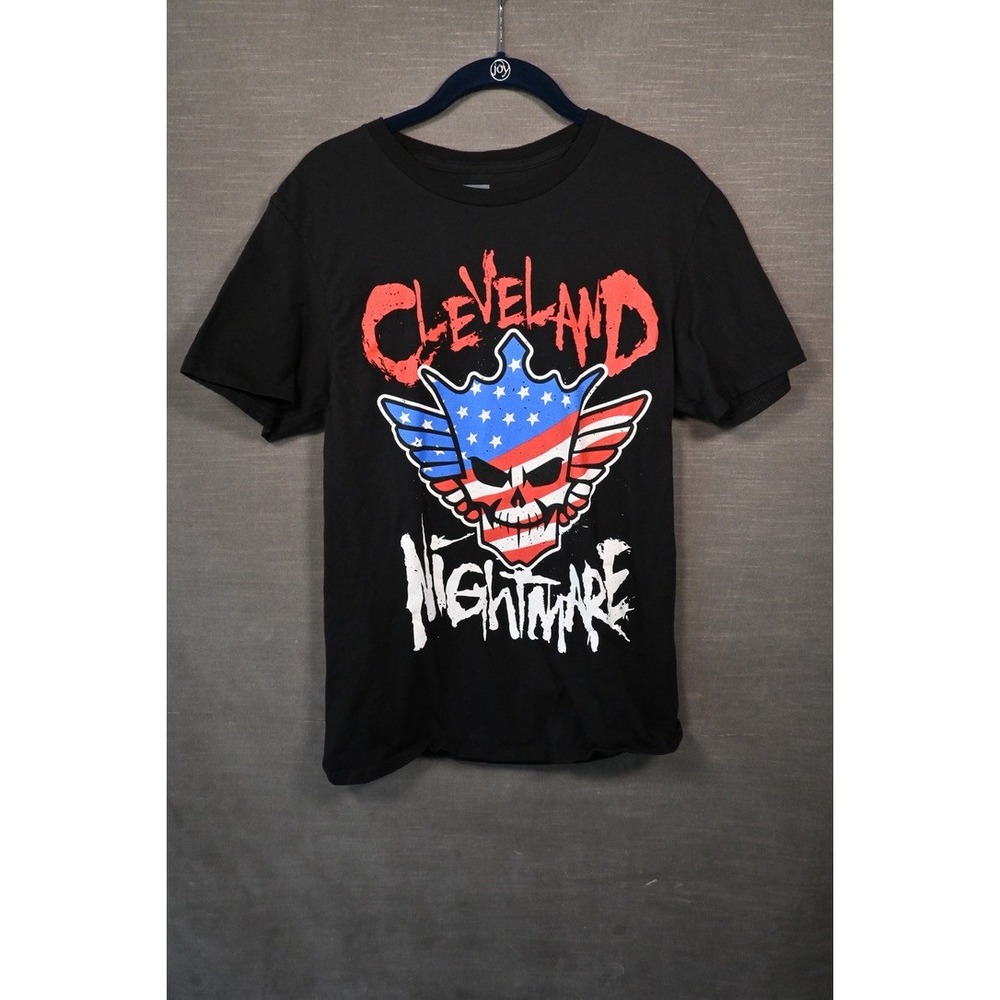 WWE Authentic Cleveland Nightmare Skull Graphic T-Shirt Mens Medium Black Cotton